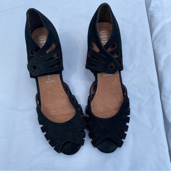 Black Suede Wedge Lace-Up Sandals - Picture 2 of 4